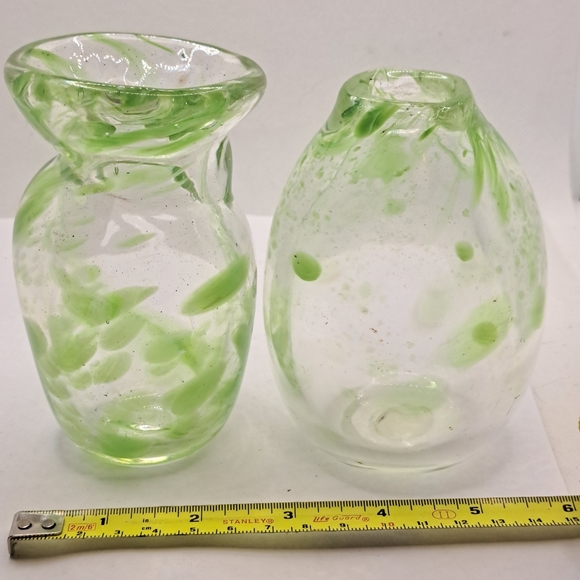Two Art Glass Vases.  Beautiful green swirls in glass. - Picture 2 of 8